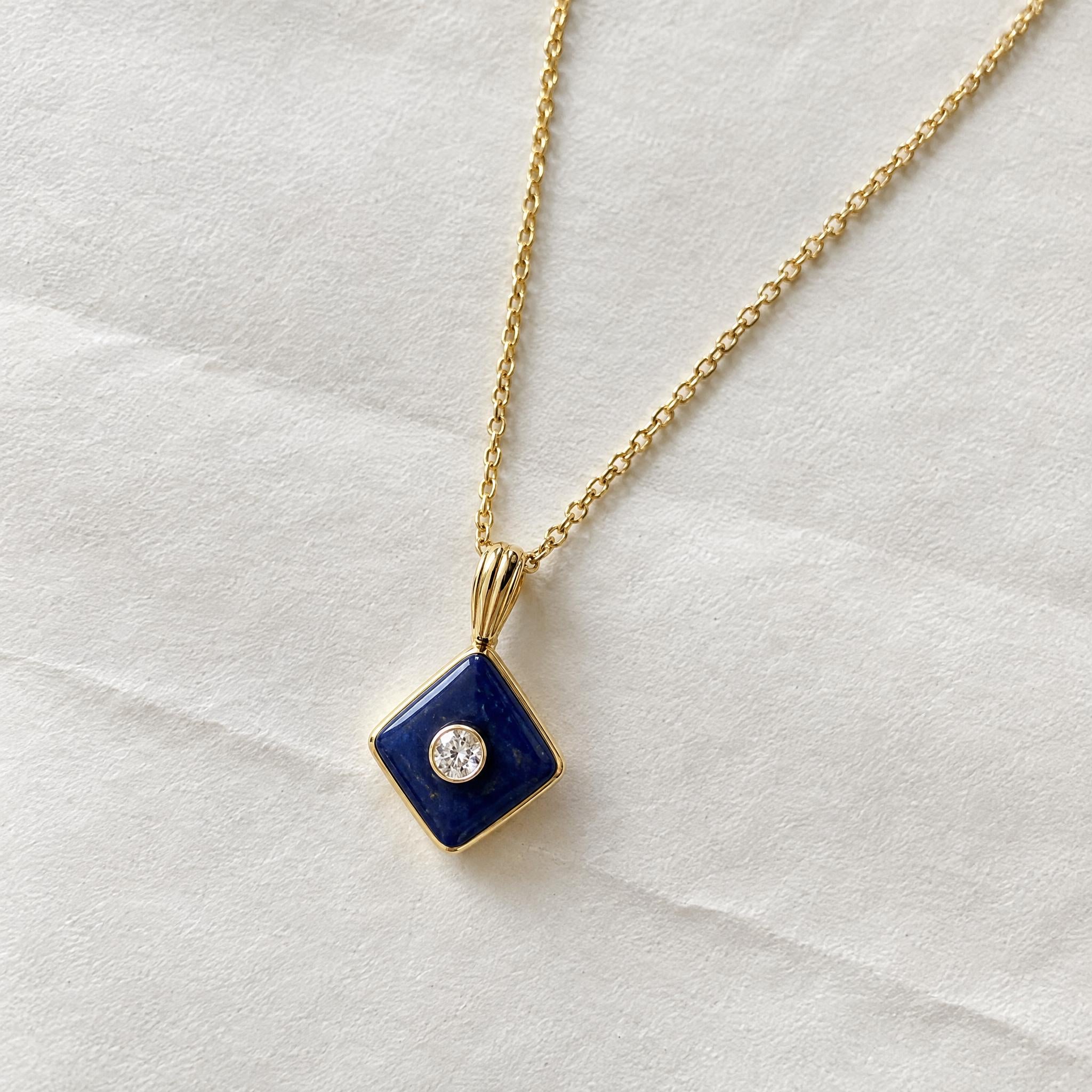 Lapis Lazuli & Diamond Square Pendant Necklace, photo 8