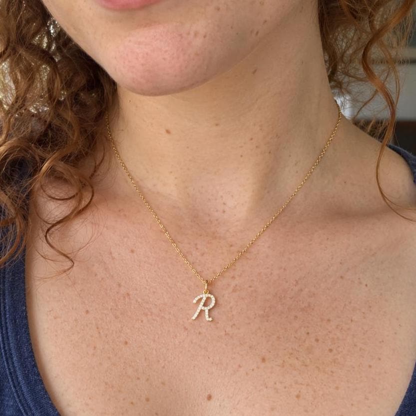 Diamond Script Initial Necklace in Solid Gold, photo 2