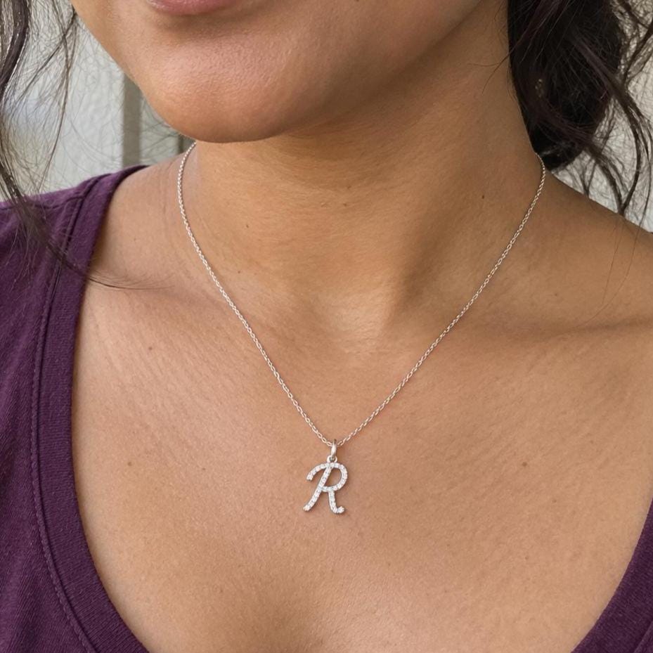 Diamond Script Initial Necklace in Solid Gold, photo 4