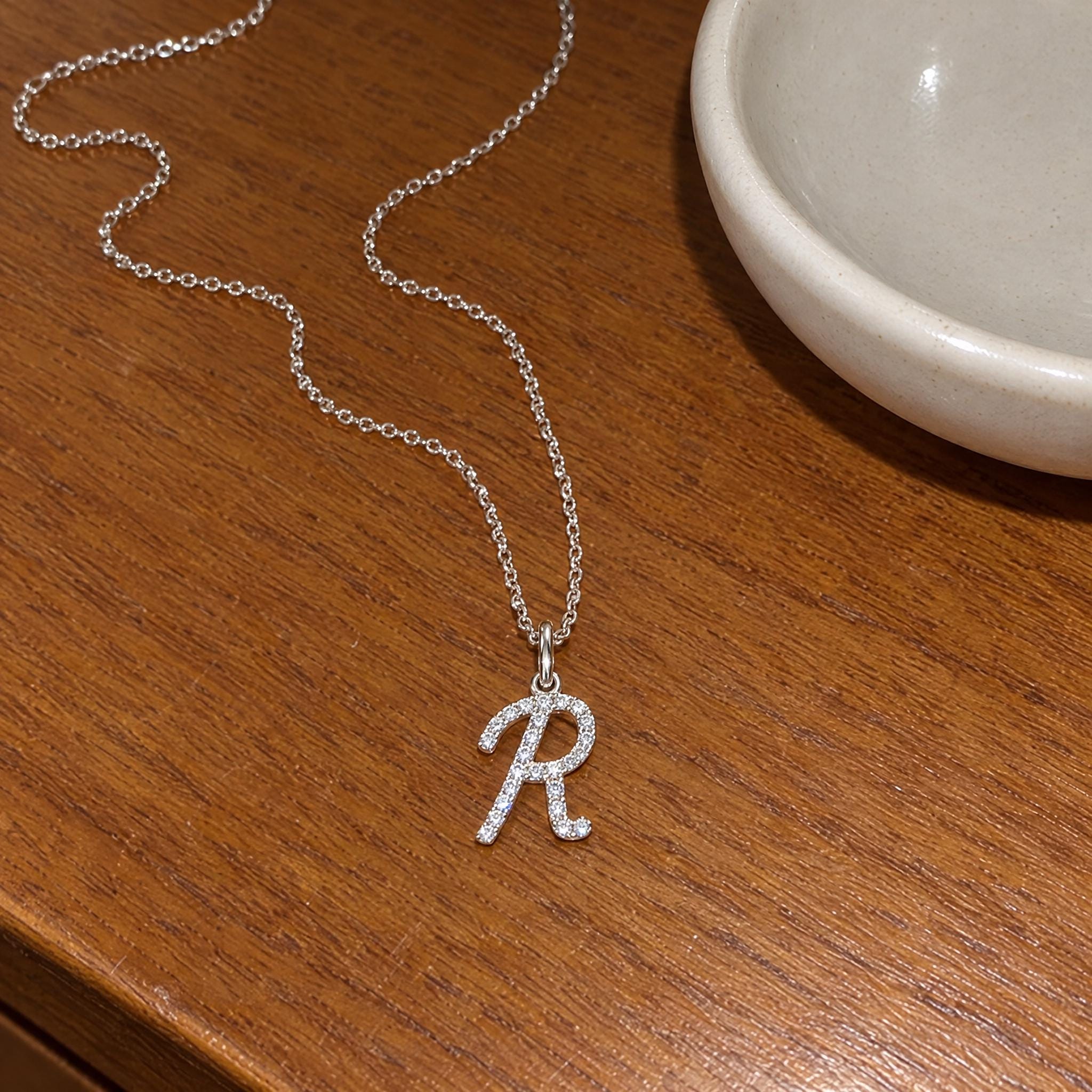 Diamond Script Initial Necklace in Solid Gold, photo 8