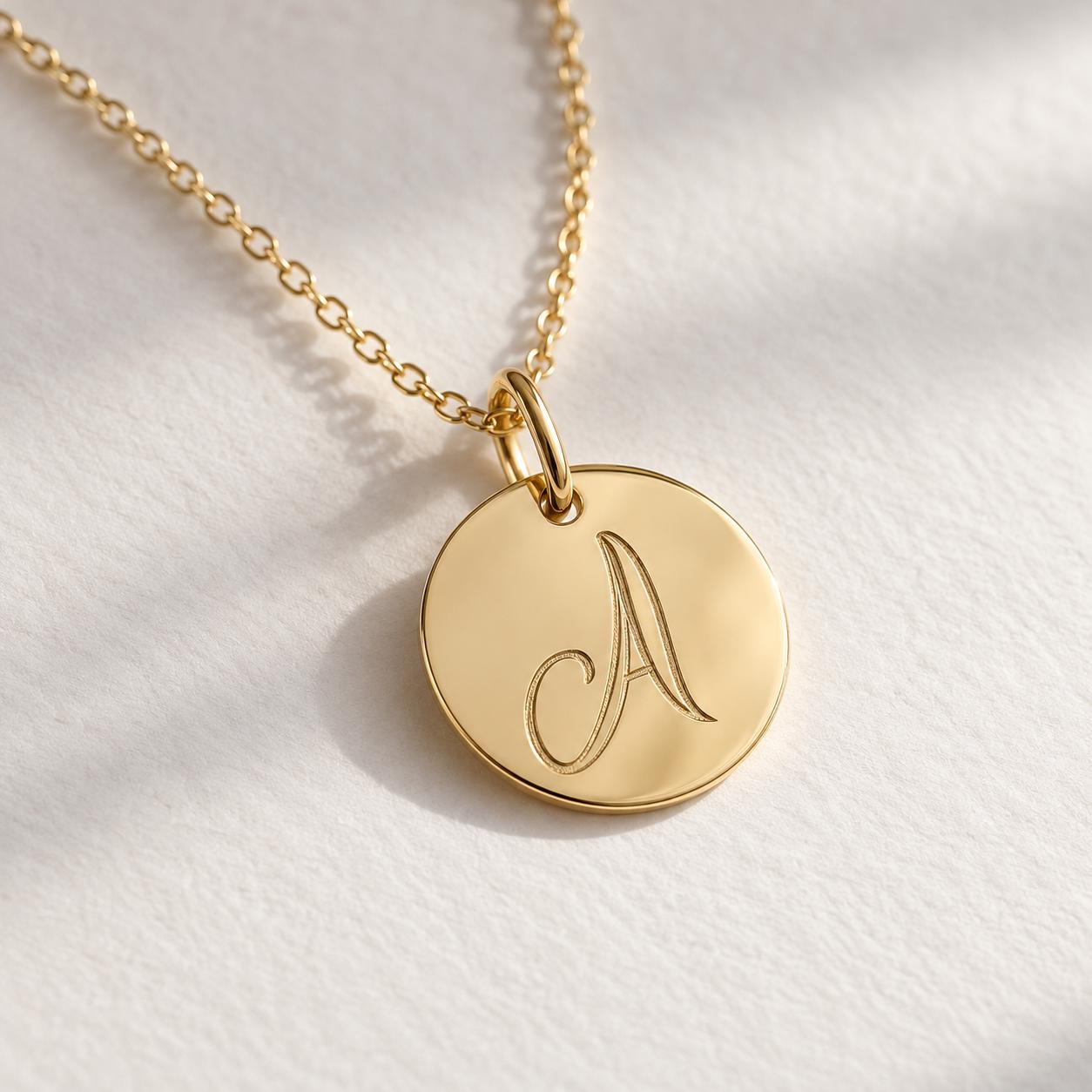 Personalized Engraved Gold Disc Necklace, 13 mm, photo 1