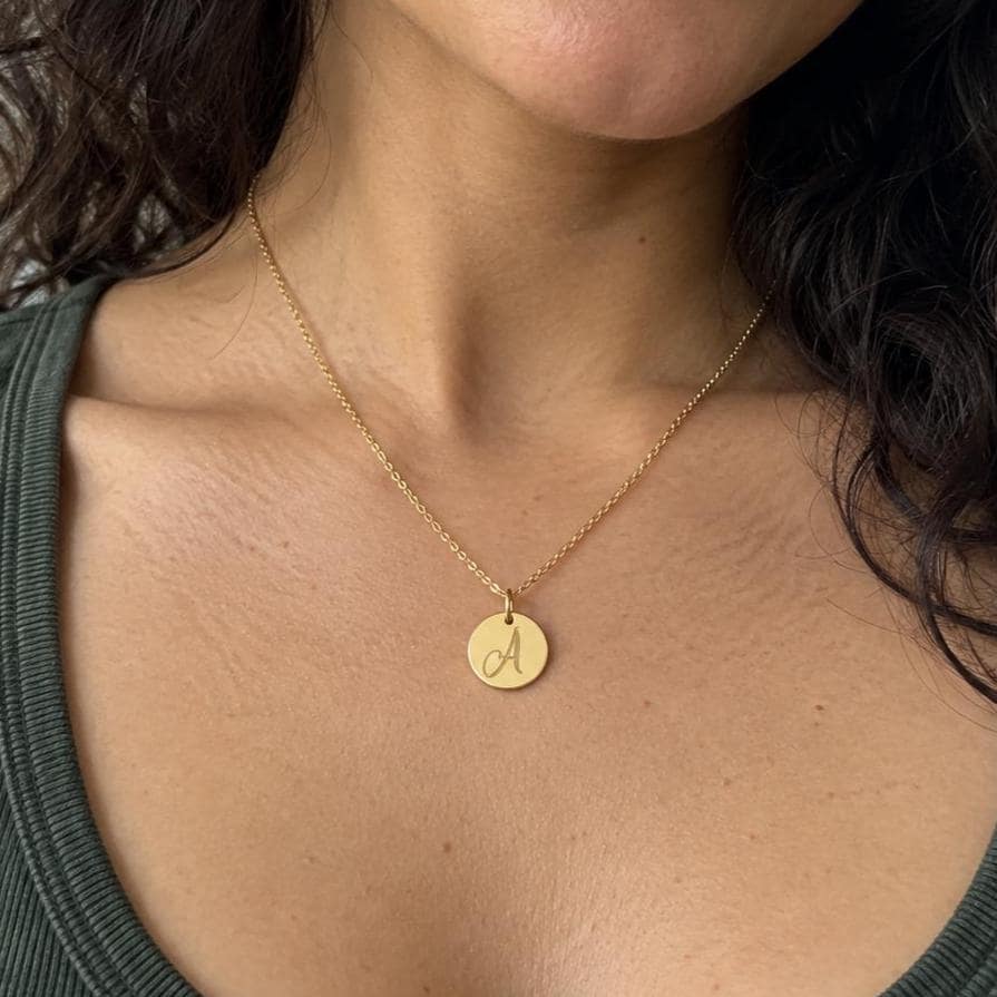 Personalized Engraved Gold Disc Necklace, 13 mm, photo 2