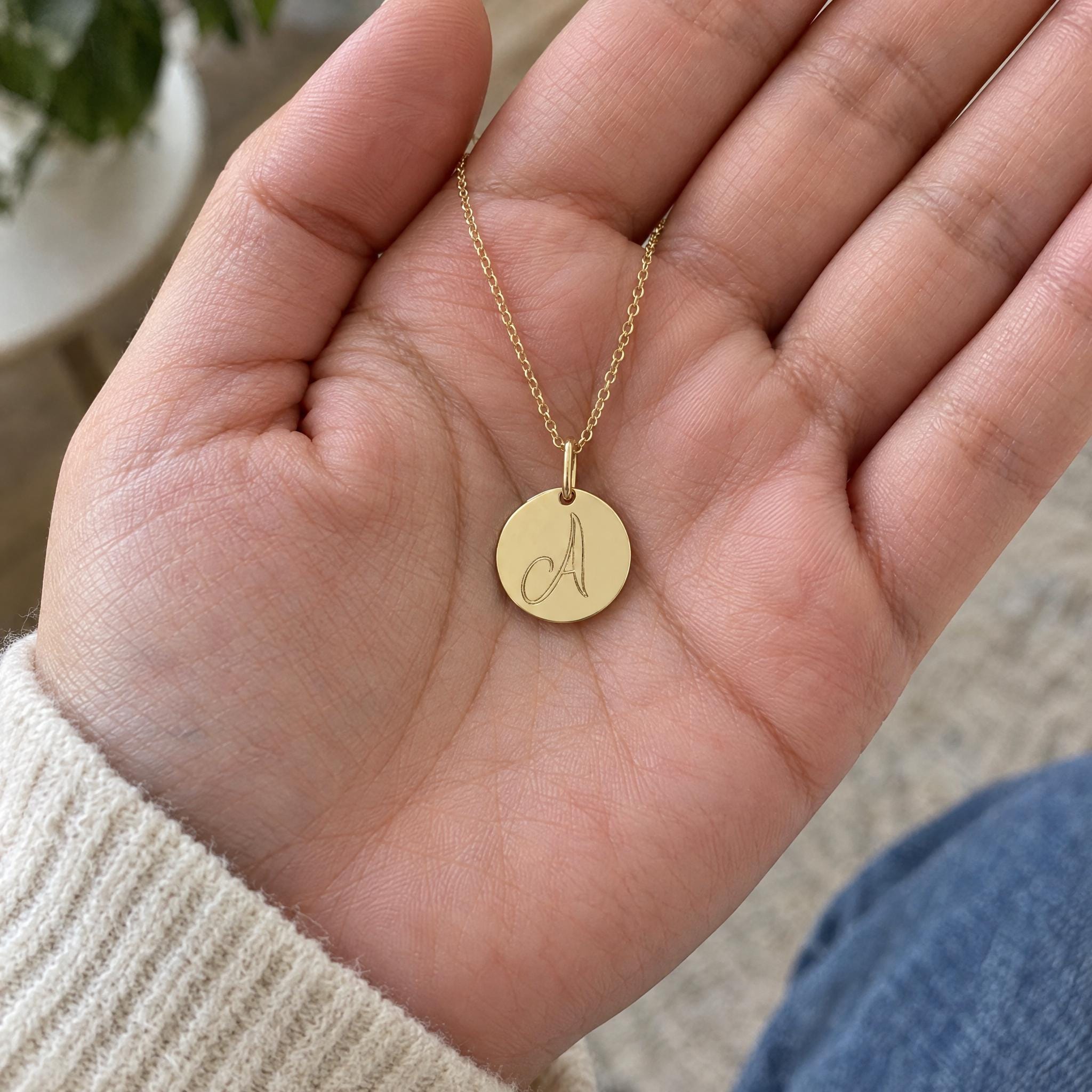 Personalized Engraved Gold Disc Necklace, 13 mm, photo 7