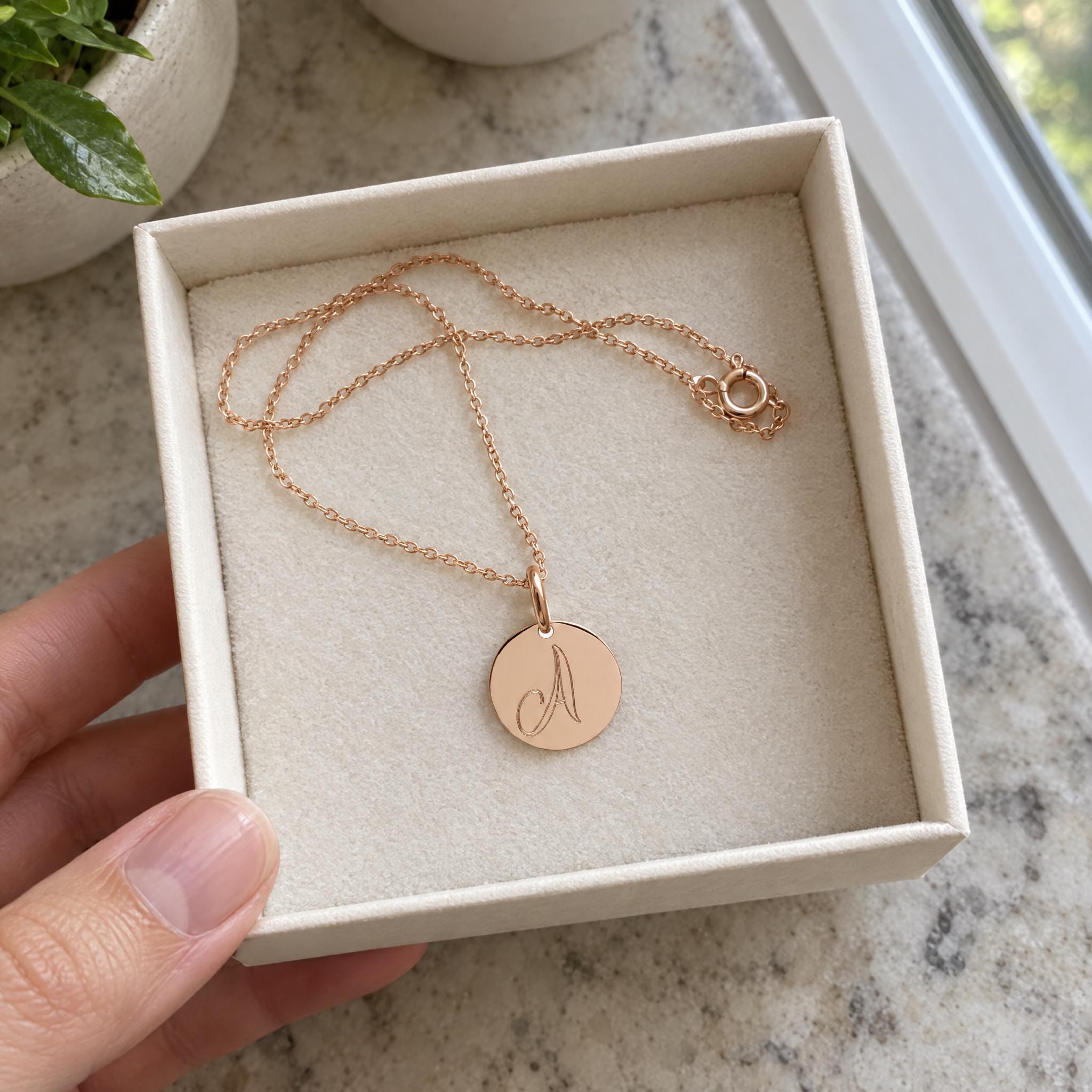 Personalized Engraved Gold Disc Necklace, 13 mm, photo 8