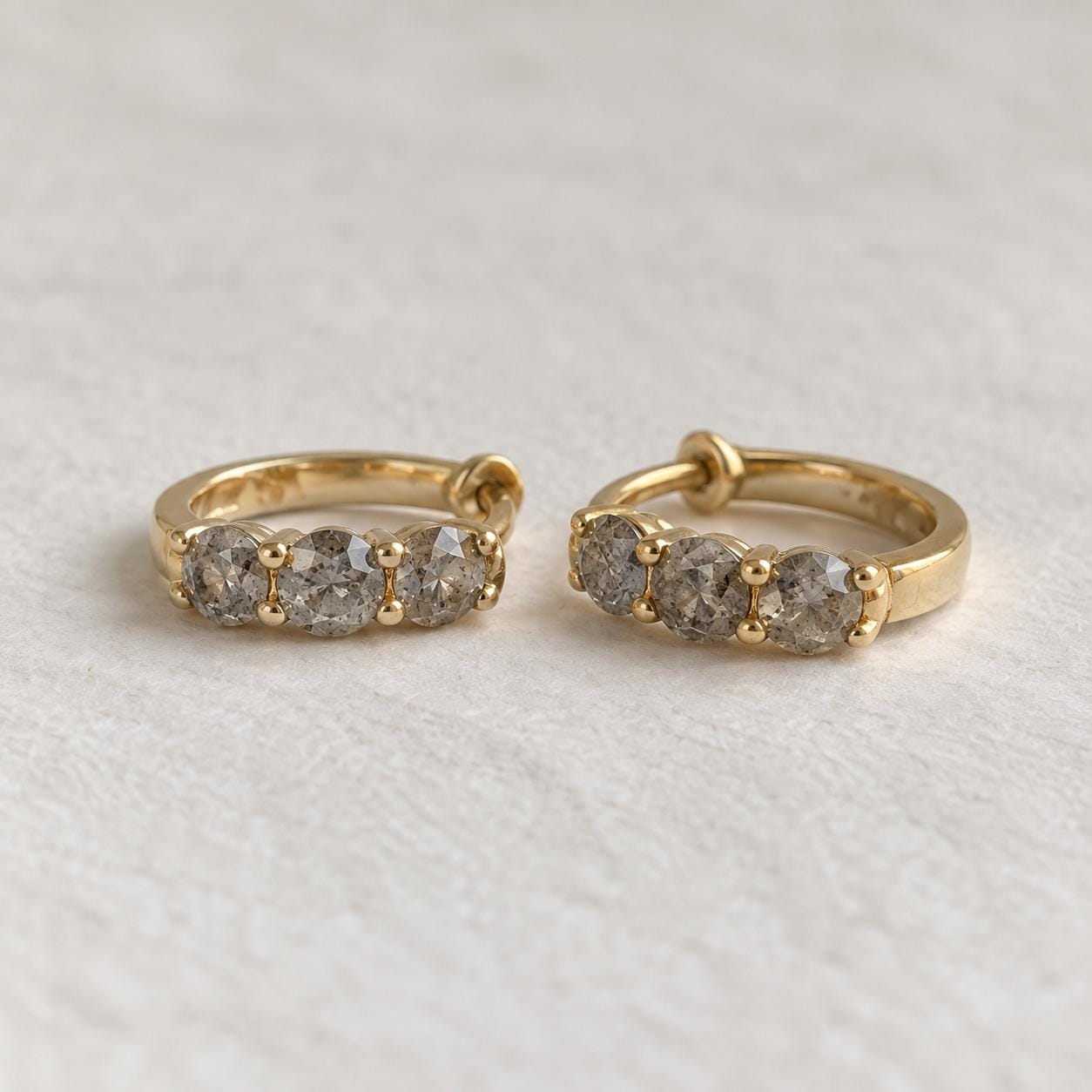 Natural Salt & Pepper Diamond Huggie Hoop Earrings, photo 1