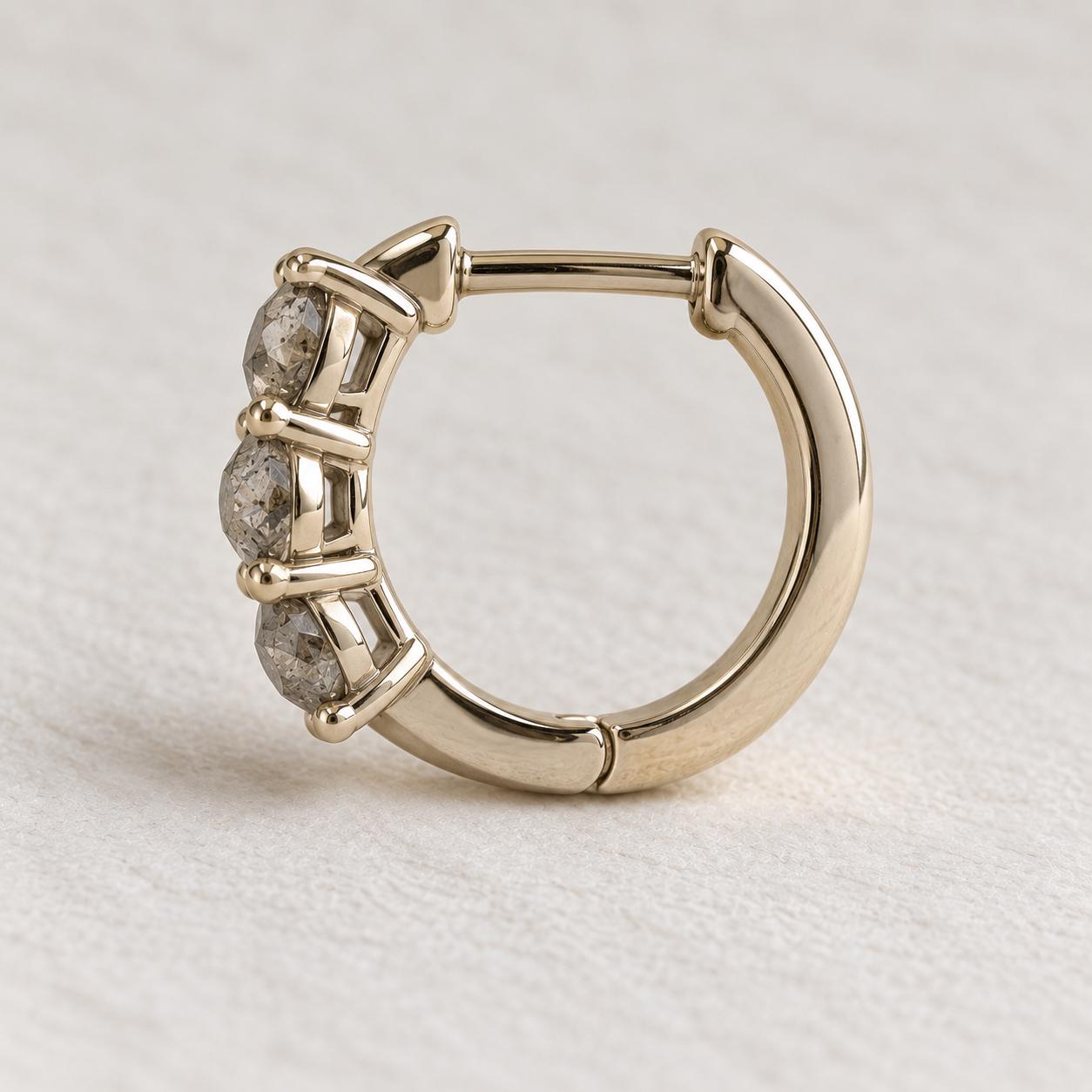 Natural Salt & Pepper Diamond Huggie Hoop Earrings, photo 2