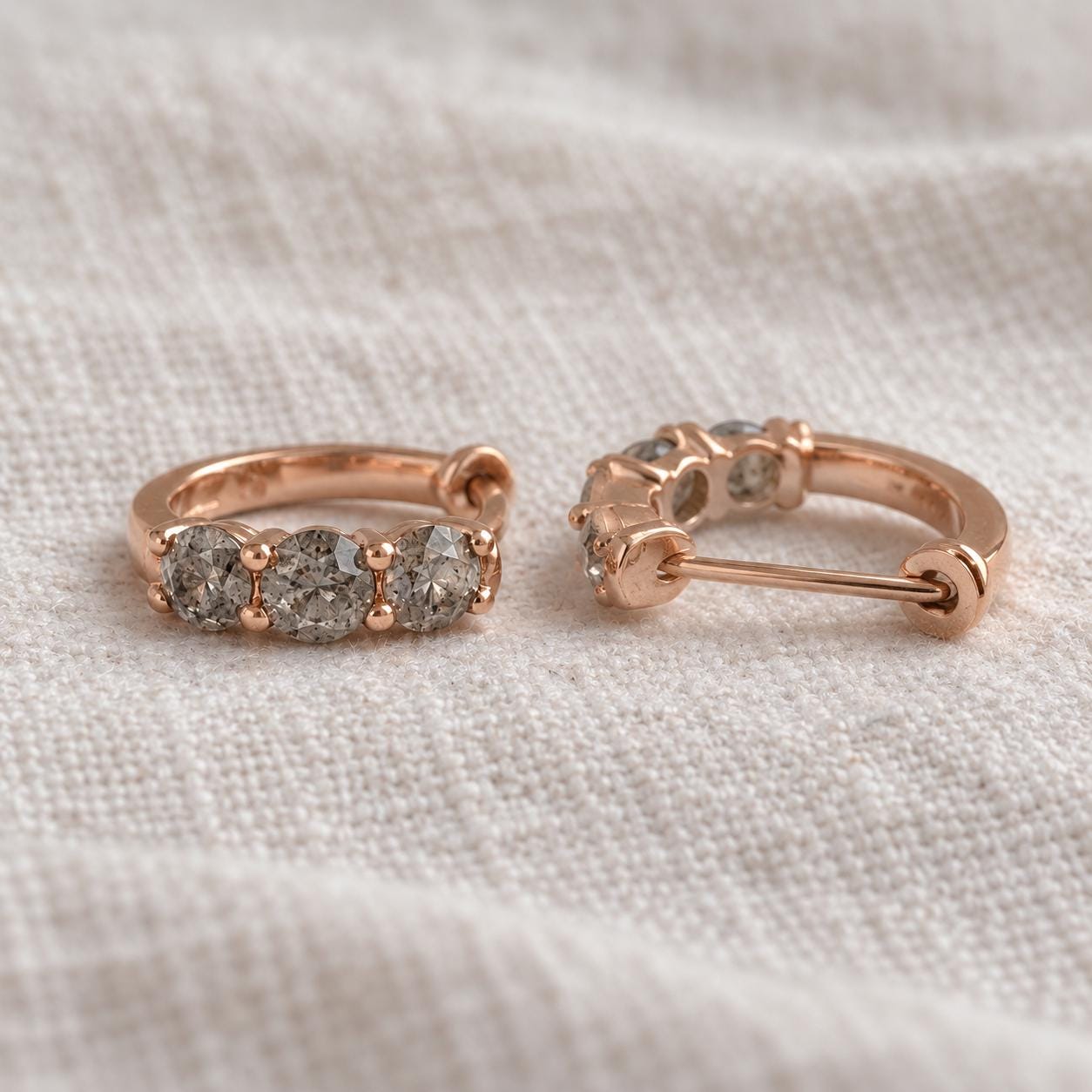 Natural Salt & Pepper Diamond Huggie Hoop Earrings, photo 3