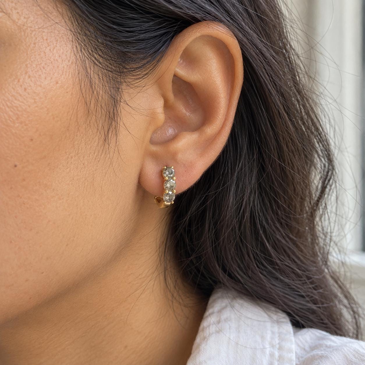 Natural Salt & Pepper Diamond Huggie Hoop Earrings, photo 4