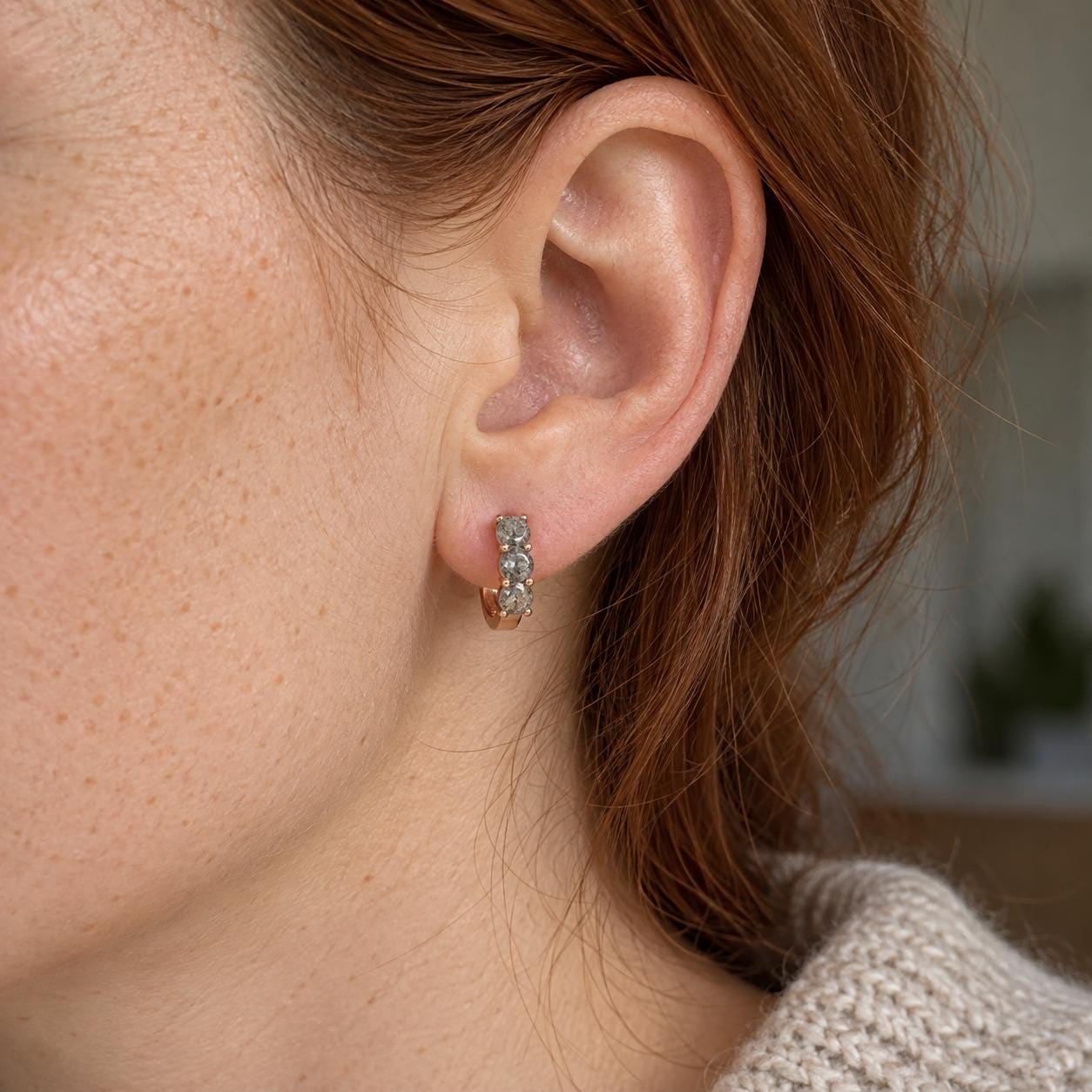 Natural Salt & Pepper Diamond Huggie Hoop Earrings, photo 6