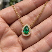 Pear Gemstone & Natural Diamond Halo Necklace, photo 1