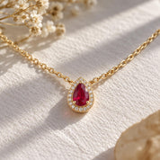 Pear Gemstone & Natural Diamond Halo Necklace, photo 2