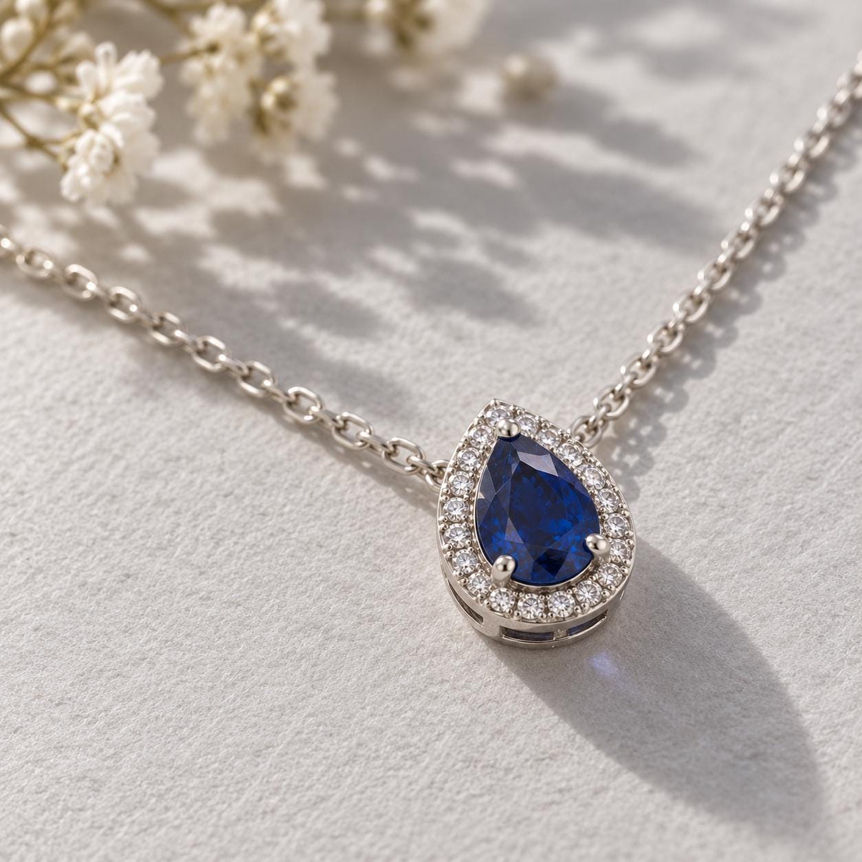 Pear Gemstone & Natural Diamond Halo Necklace, photo 3