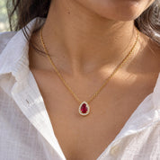 Pear Gemstone & Natural Diamond Halo Necklace, photo 4