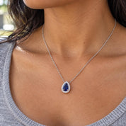 Pear Gemstone & Natural Diamond Halo Necklace, photo 5