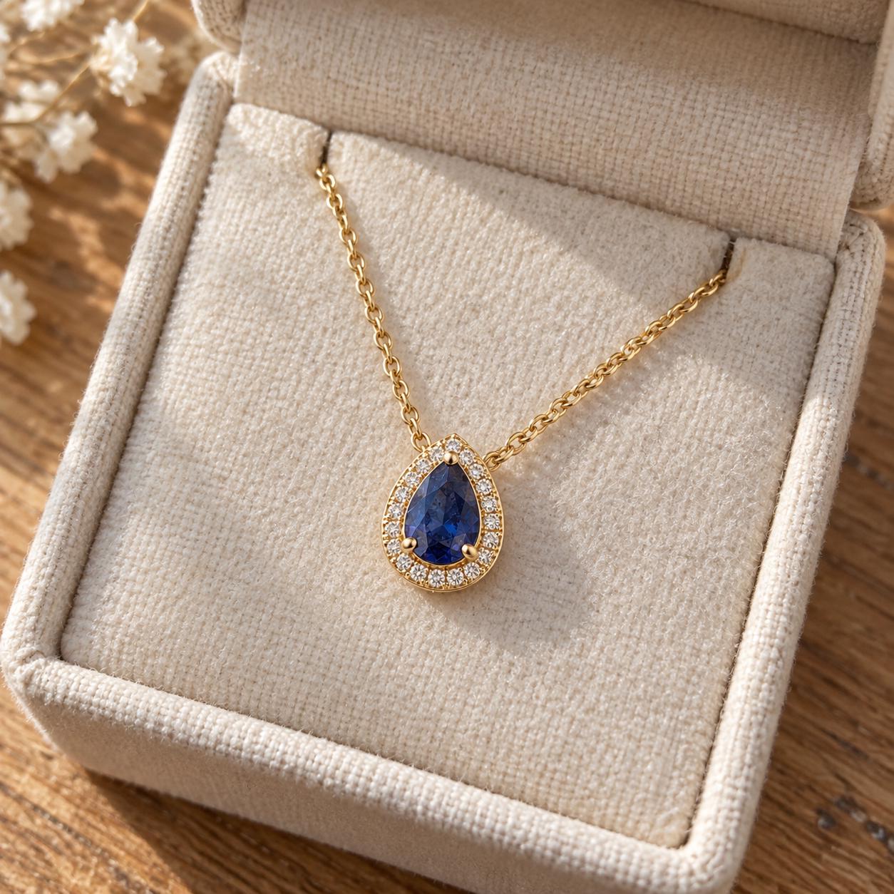 Pear Gemstone & Natural Diamond Halo Necklace, photo 7