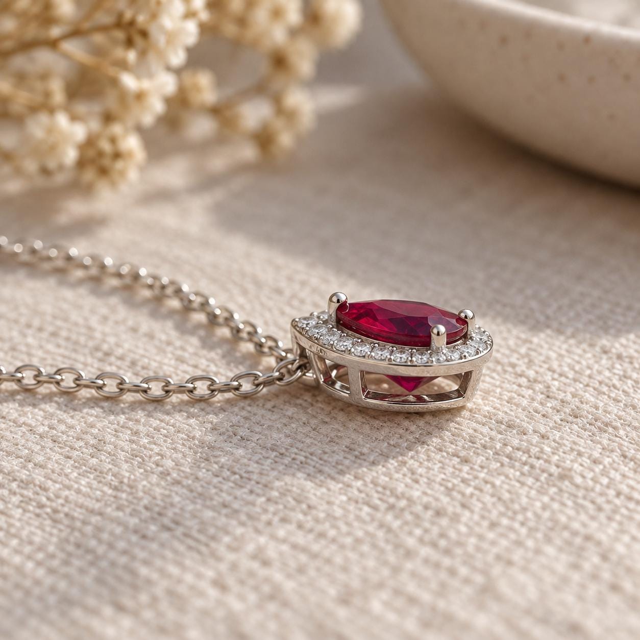 Pear Gemstone & Natural Diamond Halo Necklace, photo 8