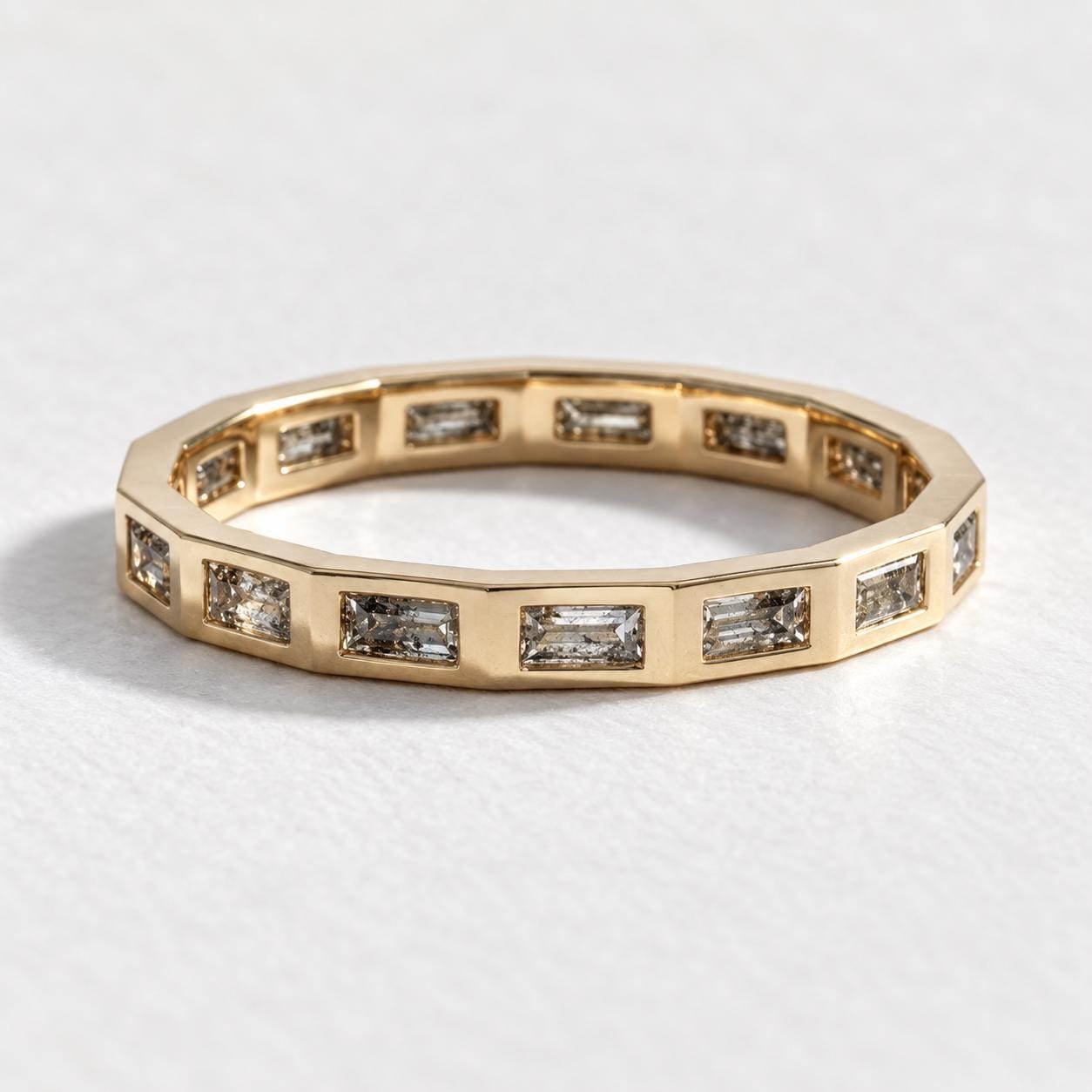 Flush-Set Salt & Pepper Baguette Diamond Eternity Band, photo 2