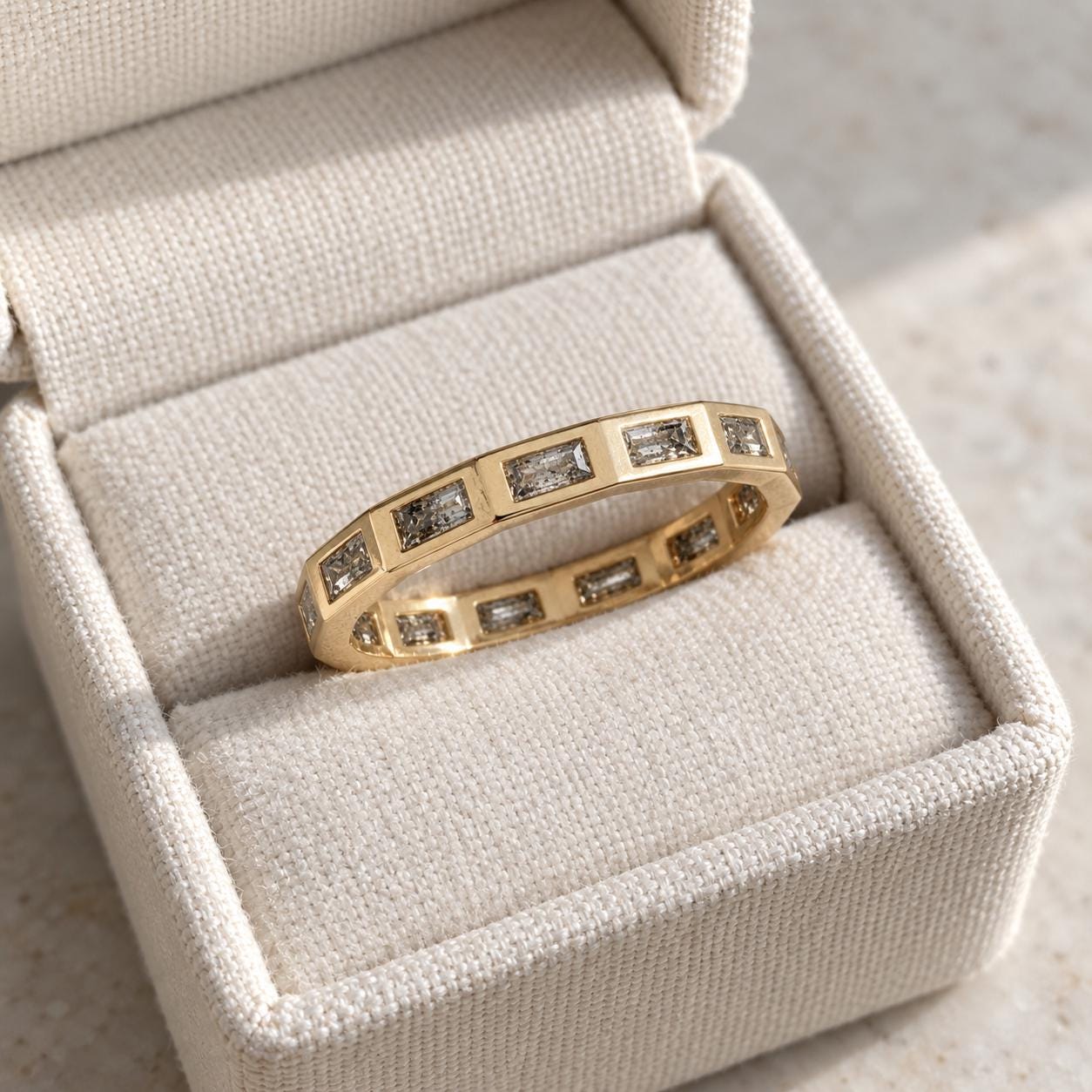 Flush-Set Salt & Pepper Baguette Diamond Eternity Band, photo 3