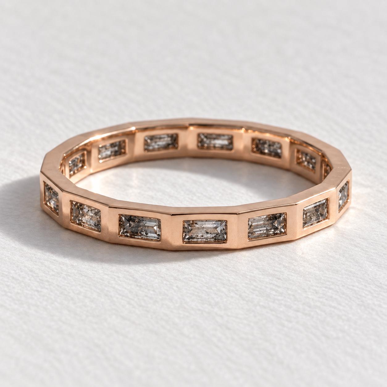 Flush-Set Salt & Pepper Baguette Diamond Eternity Band, photo 4