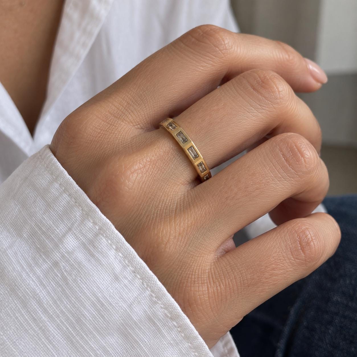 Flush-Set Salt & Pepper Baguette Diamond Eternity Band, photo 6