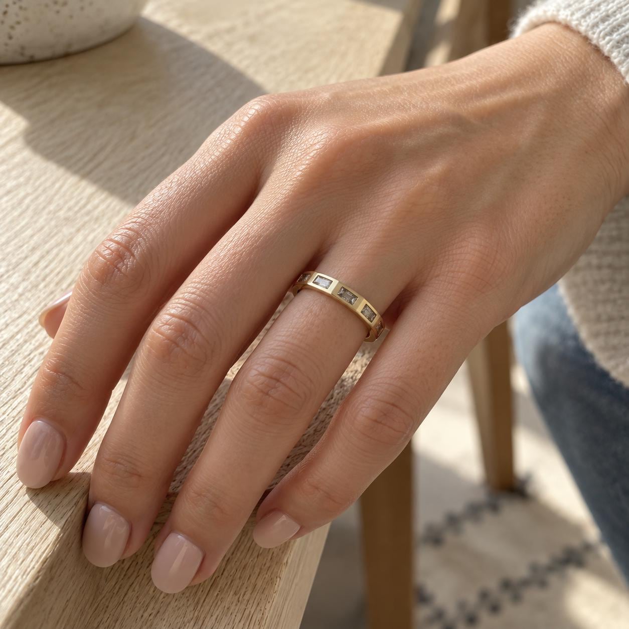 Flush-Set Salt & Pepper Baguette Diamond Eternity Band, photo 8