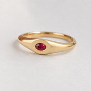 Oval Ruby, Sapphire or Emerald Flush-Set Gold Ring, photo 3