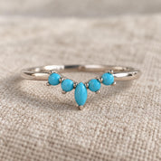 Marquise turquoise chevron wedding band in solid gold, front view