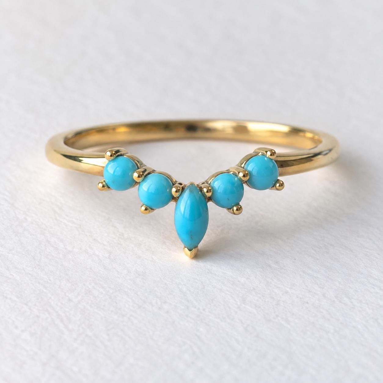 Marquise turquoise chevron wedding band, product photo 2