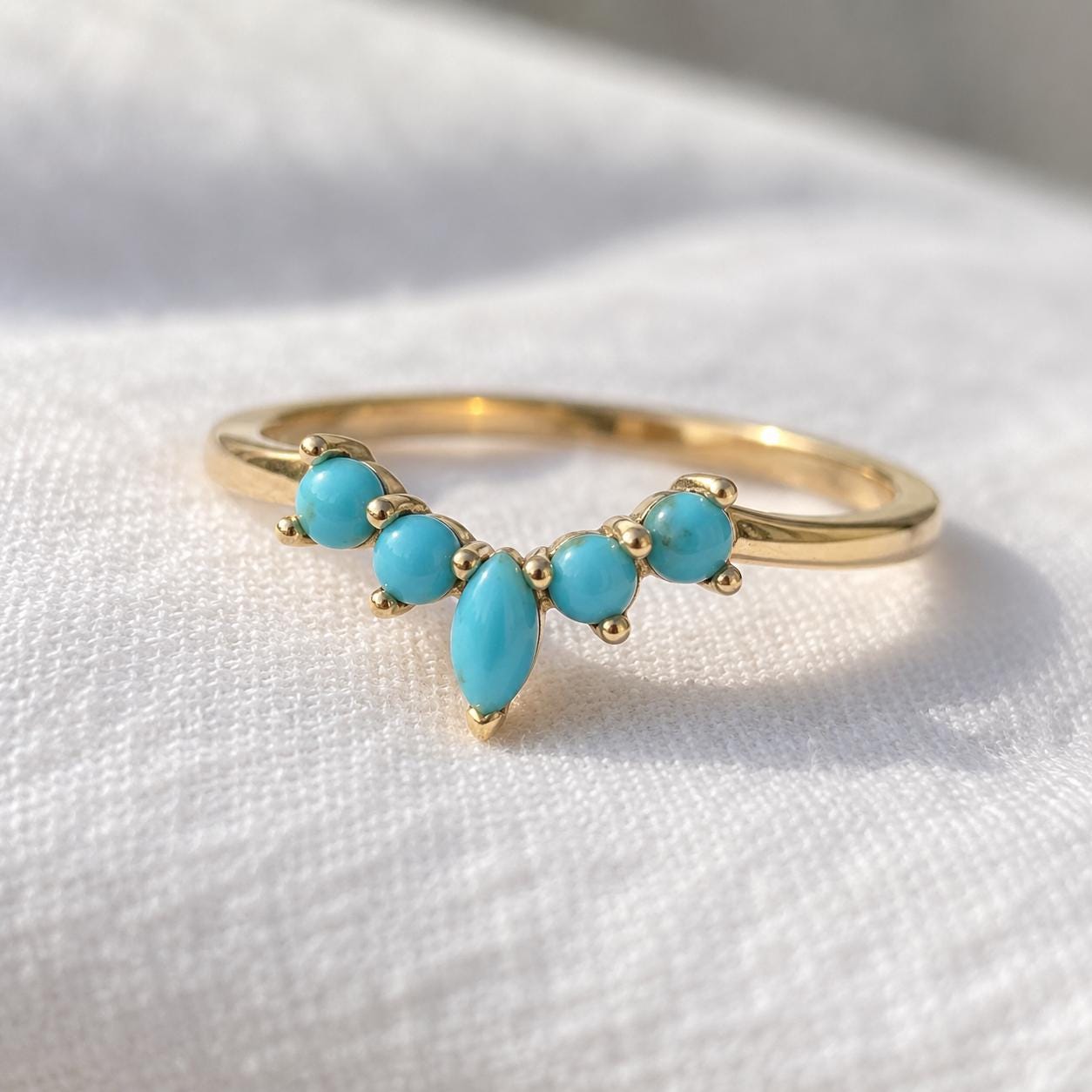 Marquise turquoise chevron wedding band, product photo 6