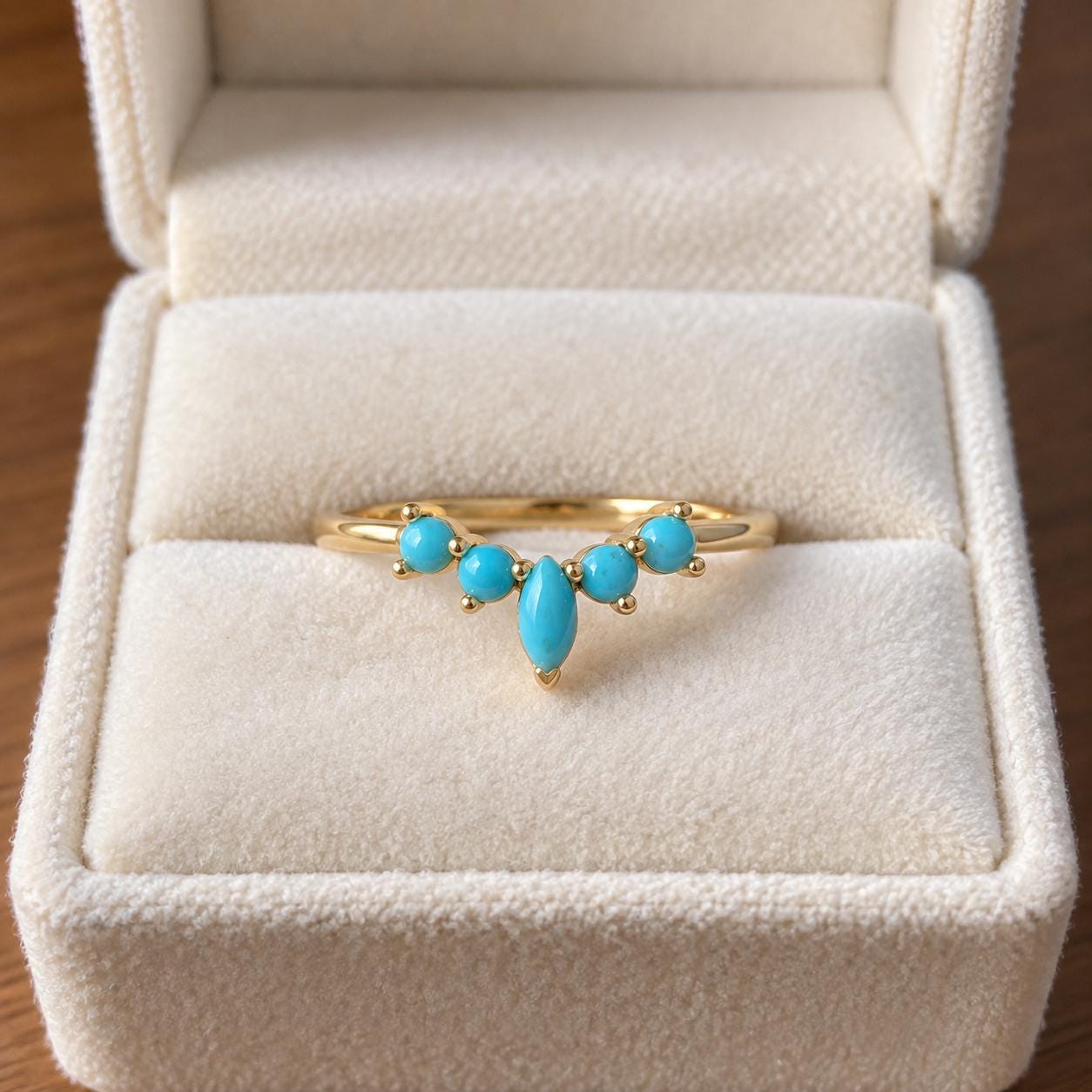Marquise turquoise chevron wedding band, product photo 8