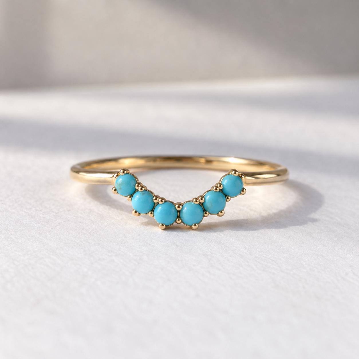 Six-stone turquoise curved wedding band, photo 1