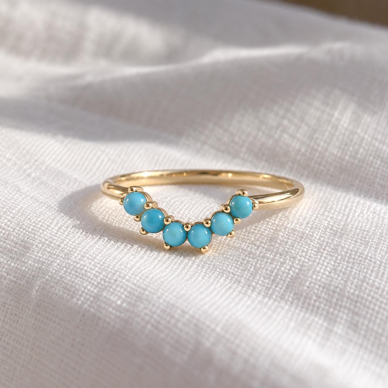 Six-stone turquoise curved wedding band, photo 5