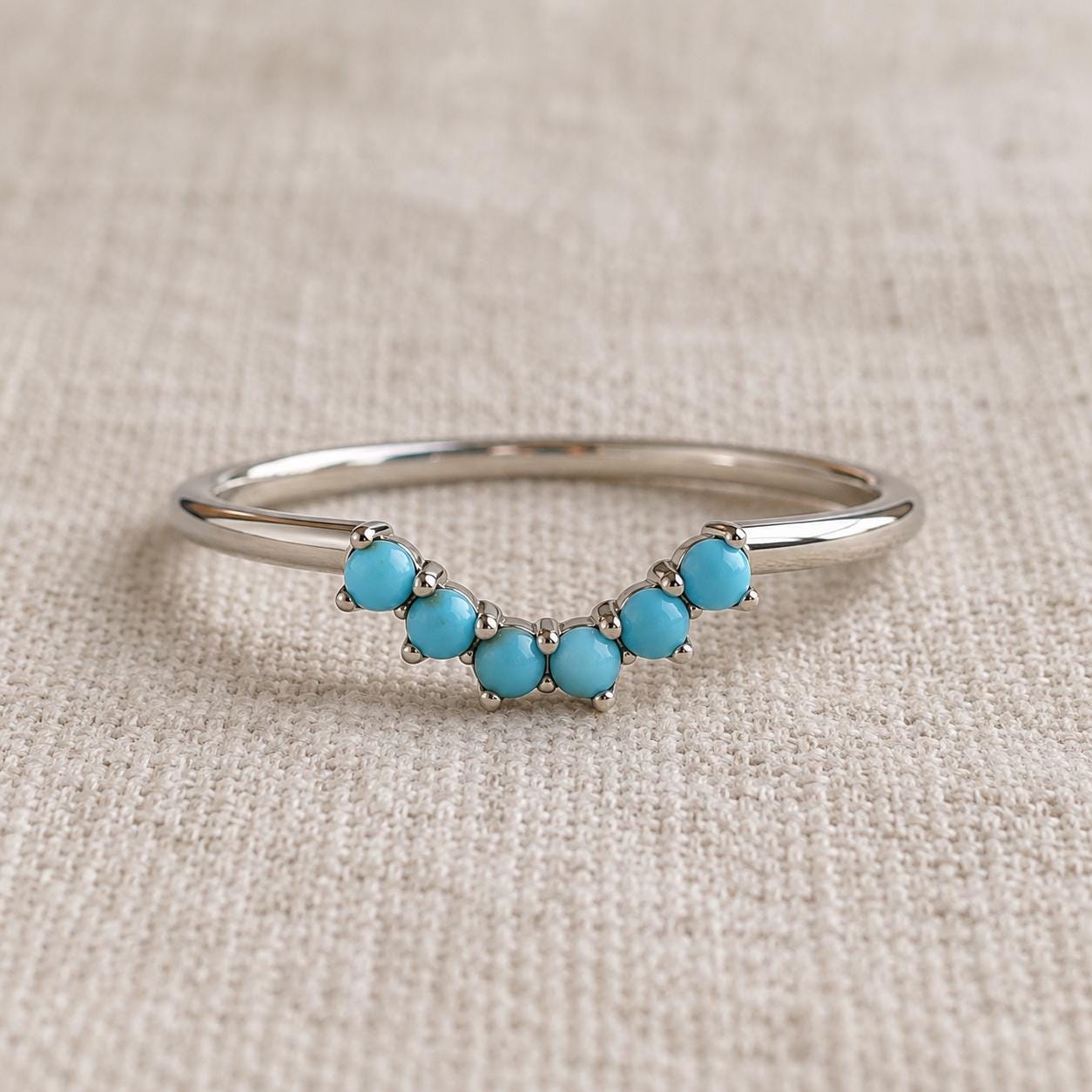 Six-stone turquoise curved wedding band, photo 6