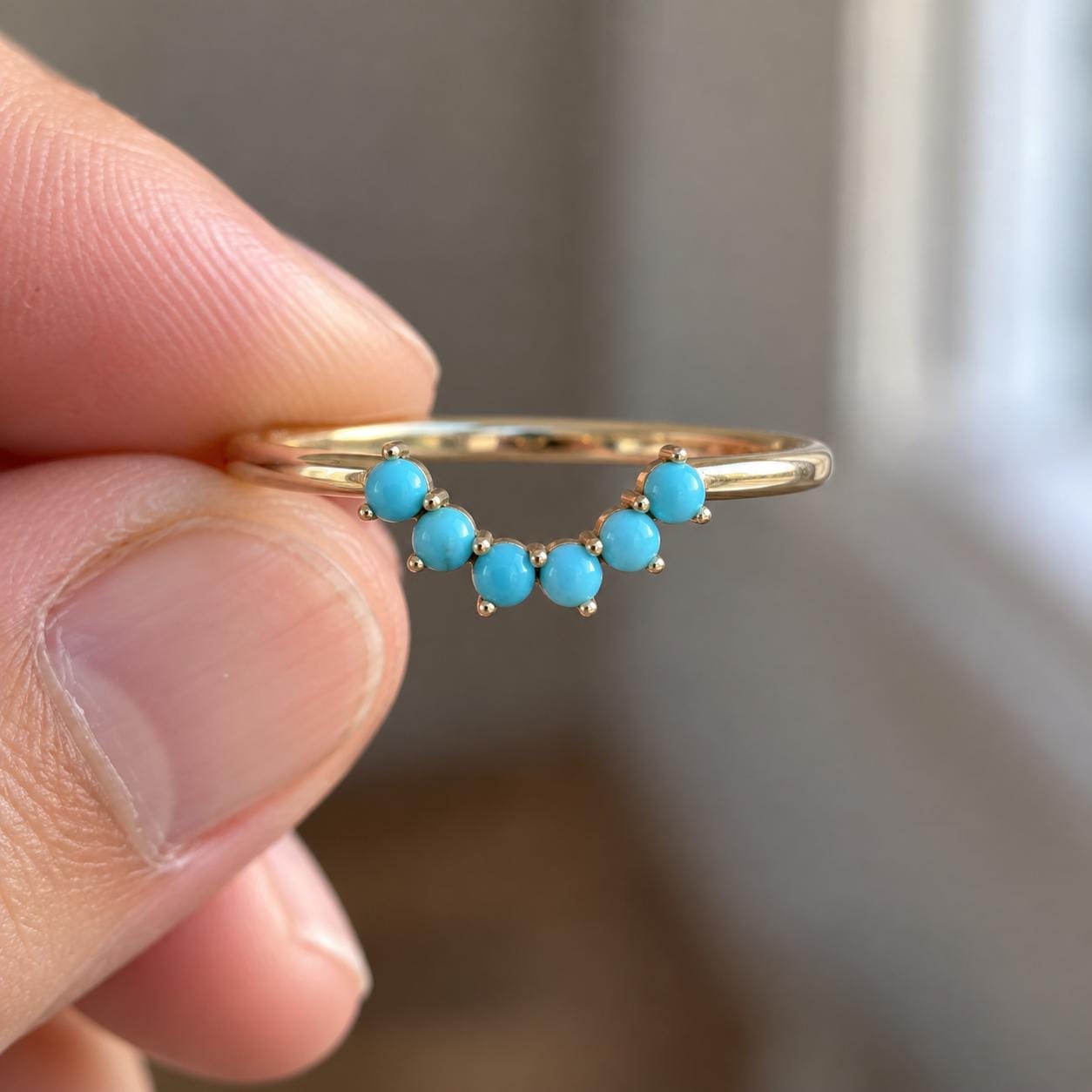 Six-stone turquoise curved wedding band, photo 8