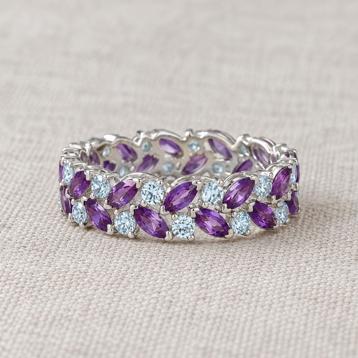 Aquamarine & Amethyst Double-Row Eternity Band, photo 4