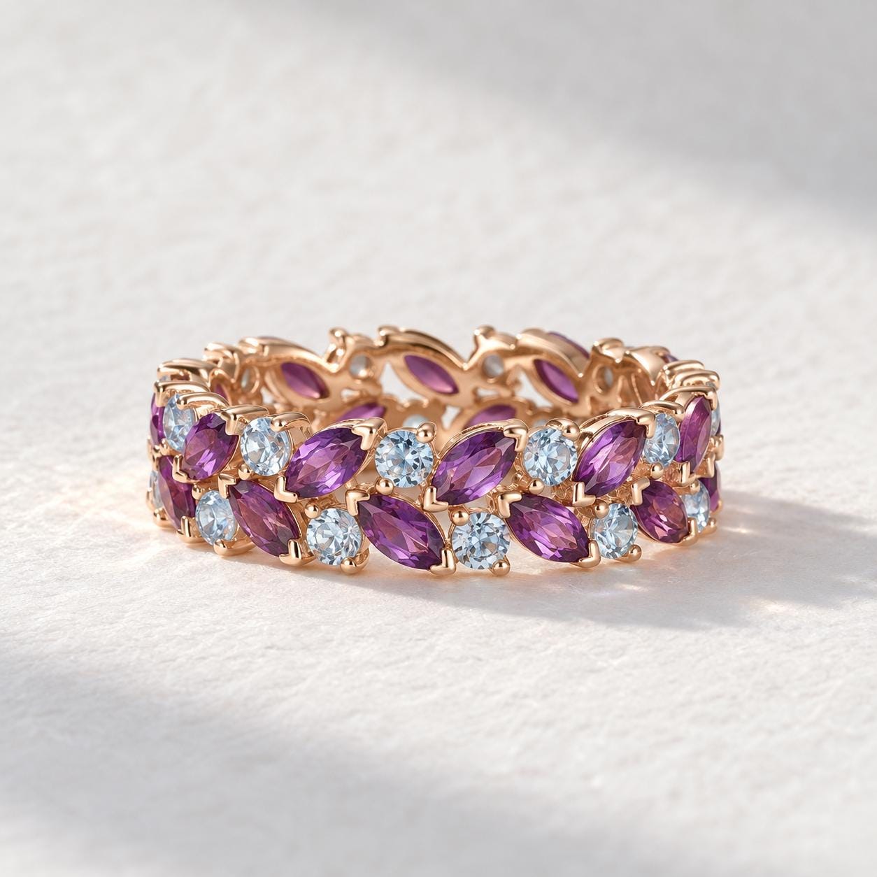 Aquamarine & Amethyst Double-Row Eternity Band, photo 5