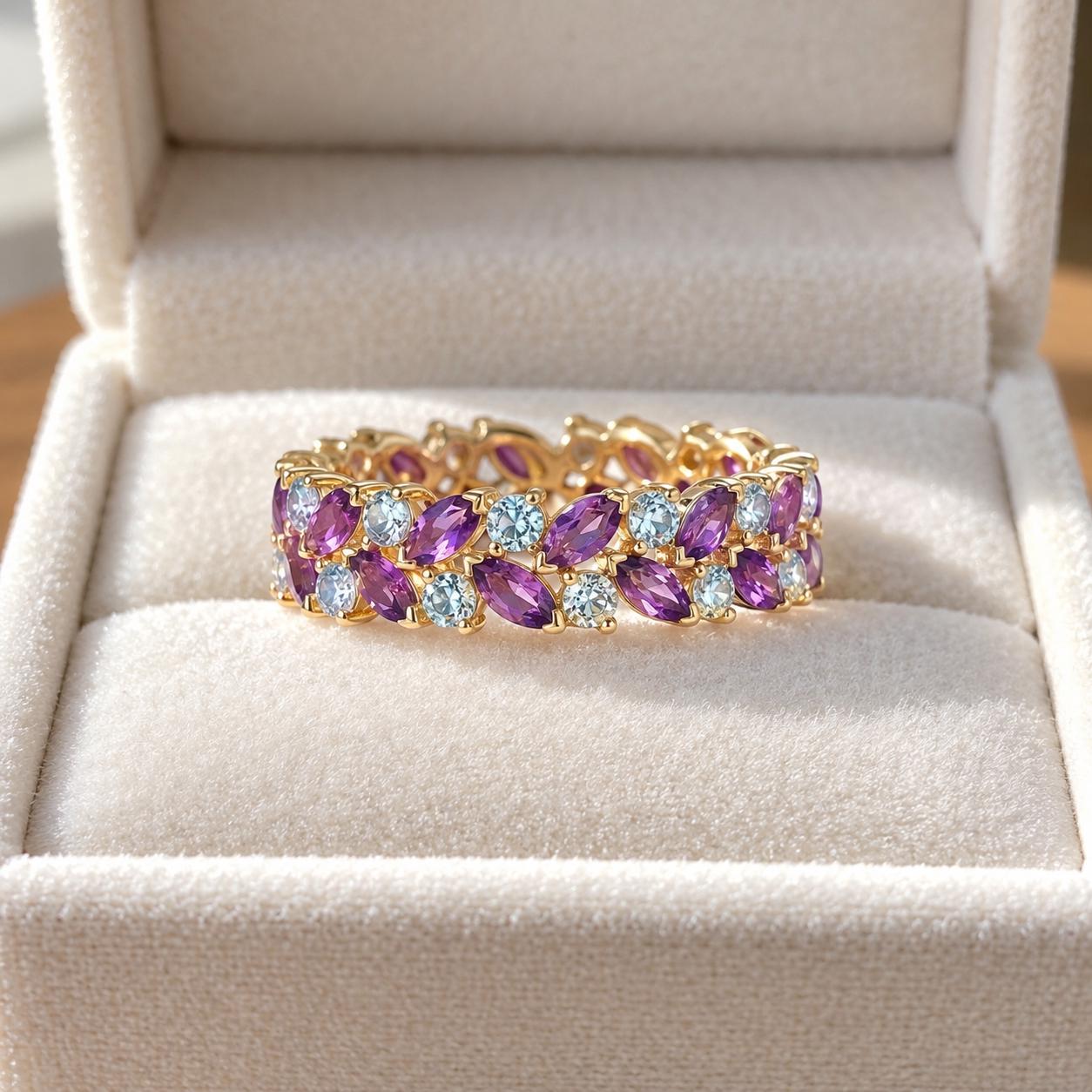 Aquamarine & Amethyst Double-Row Eternity Band, photo 6