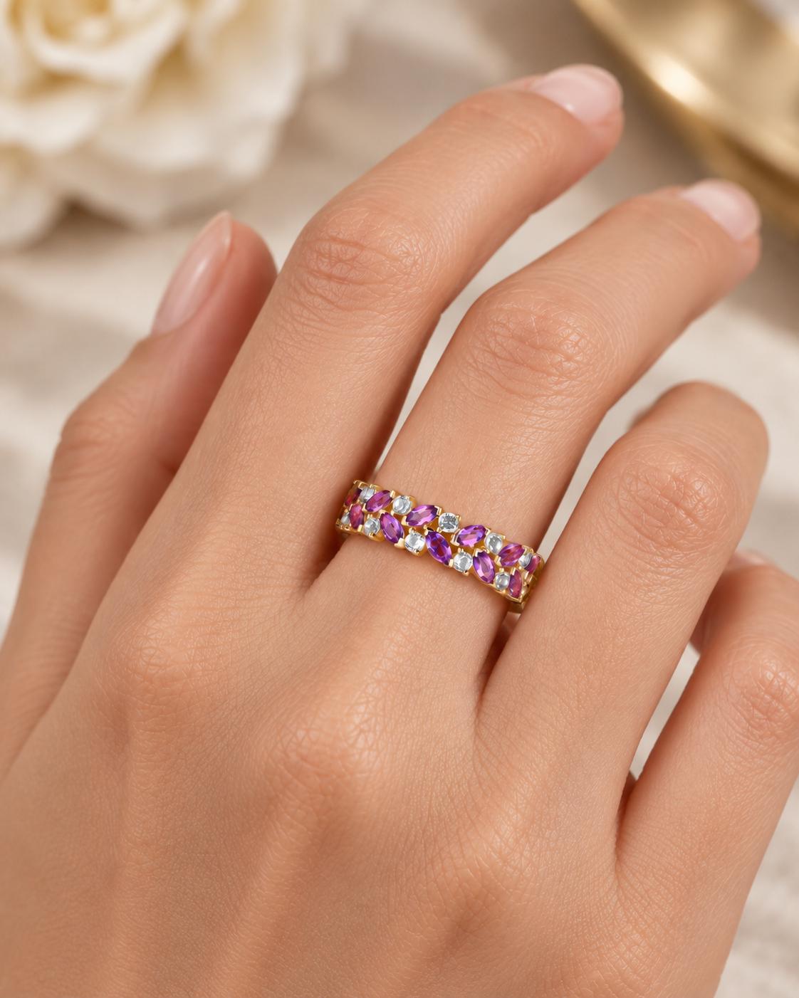 Aquamarine & Amethyst Double-Row Eternity Band, photo 8