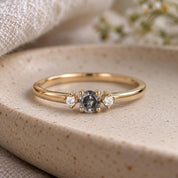 Petite Three-Stone Salt & Pepper Diamond Engagement Ring, photo 1
