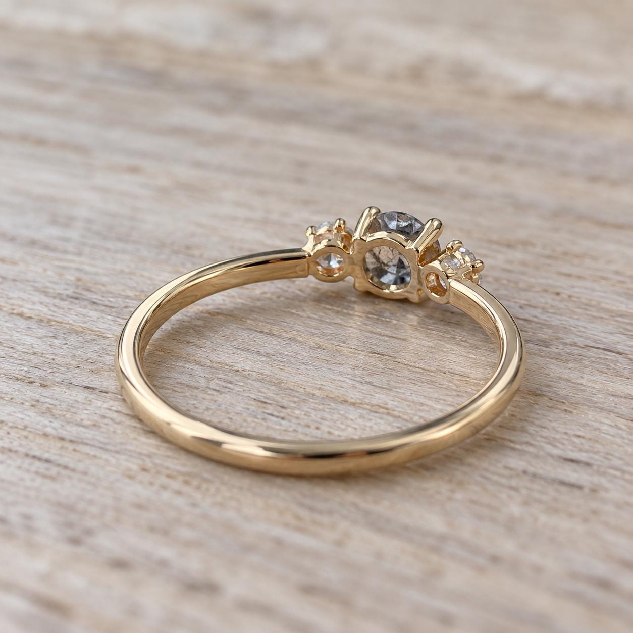 Petite Three-Stone Salt & Pepper Diamond Engagement Ring, photo 7