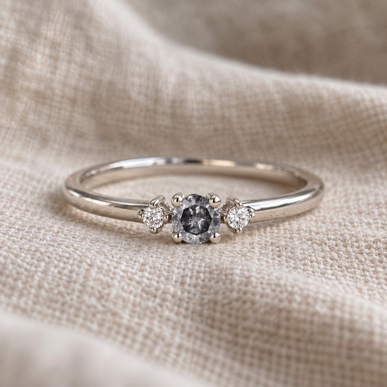 Petite Three-Stone Salt & Pepper Diamond Engagement Ring, photo 8