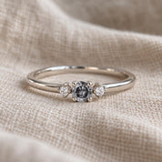 Petite Three-Stone Salt & Pepper Diamond Engagement Ring, photo 8