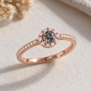 Petite salt and pepper diamond halo ring, photo 4