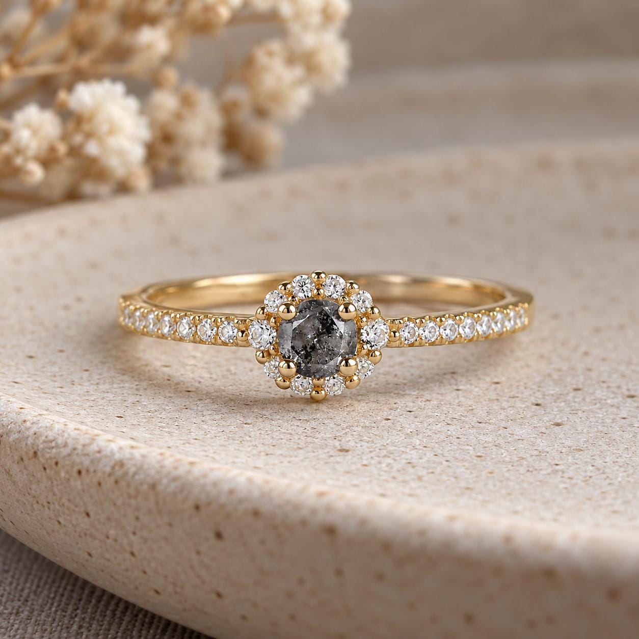 Petite salt and pepper diamond halo ring, photo 6