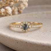 Petite salt and pepper diamond halo ring, photo 6