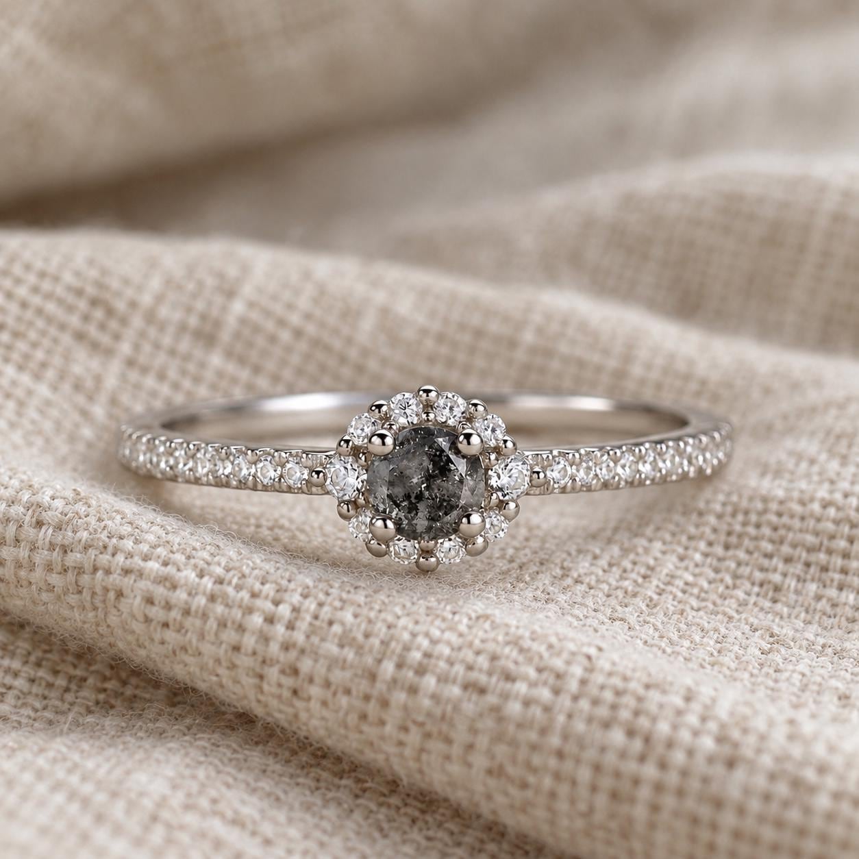 Petite salt and pepper diamond halo ring, photo 7