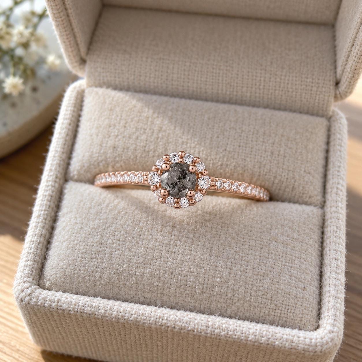 Petite salt and pepper diamond halo ring, photo 9