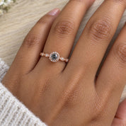 Salt and pepper diamond milgrain halo ring, photo 3