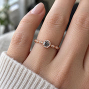 Salt and pepper diamond milgrain halo ring, photo 4