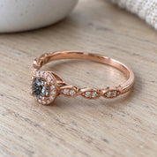 Salt and pepper diamond milgrain halo ring, photo 5